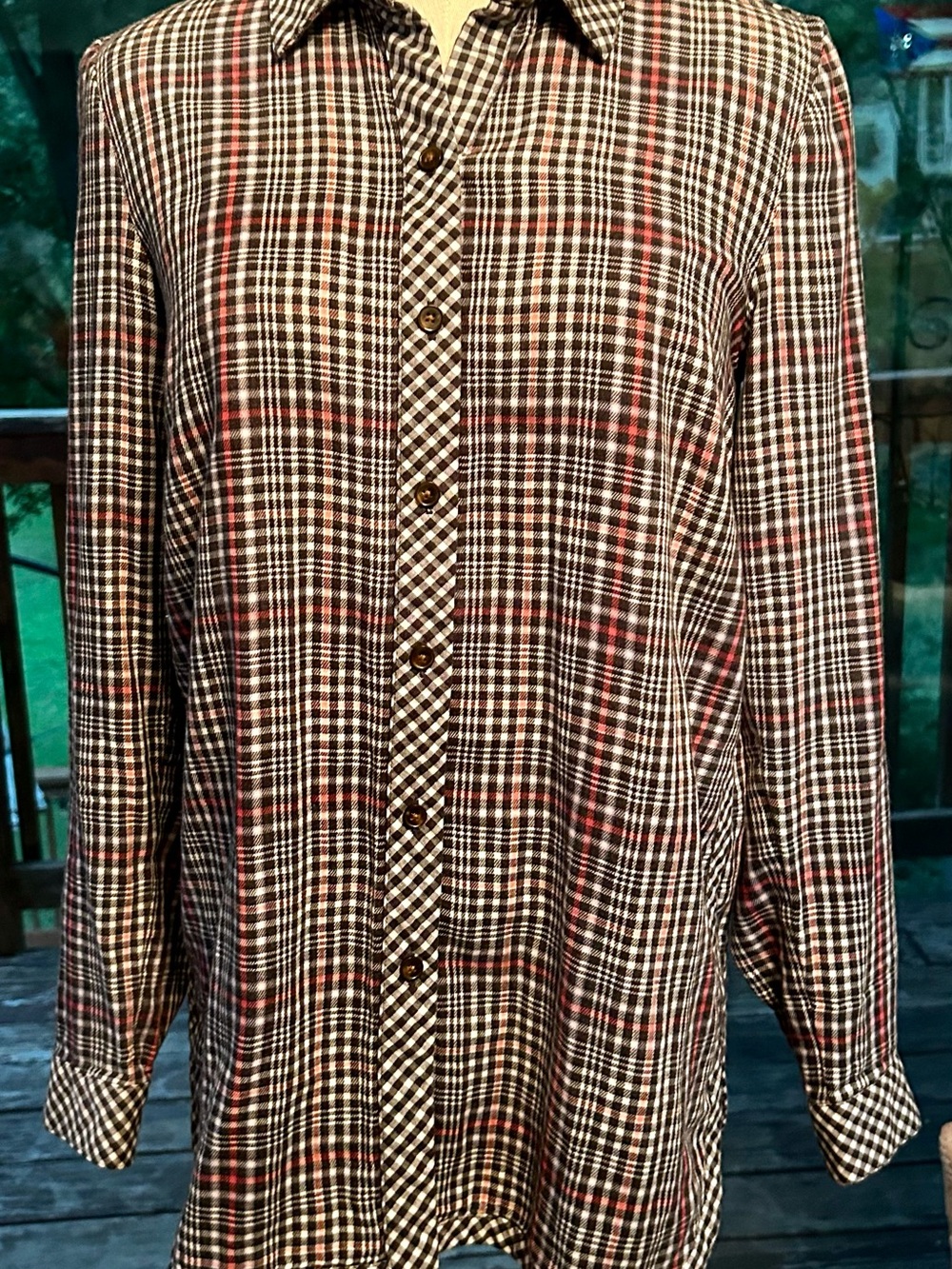 Women’s Plaid Button-Up Shirt in Black, White & Red by J. Jill, 100% Cotton XS